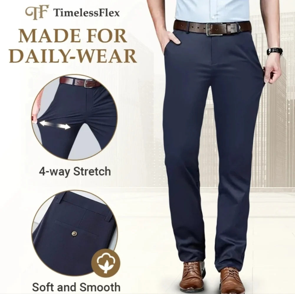Timeless Flex High Stretch Straight Fit Navy Blue Dress Pants Sz 30x28